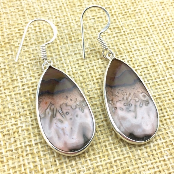 New Stick Agate Stone Silver Hook Earrings - Picture 3 of 7